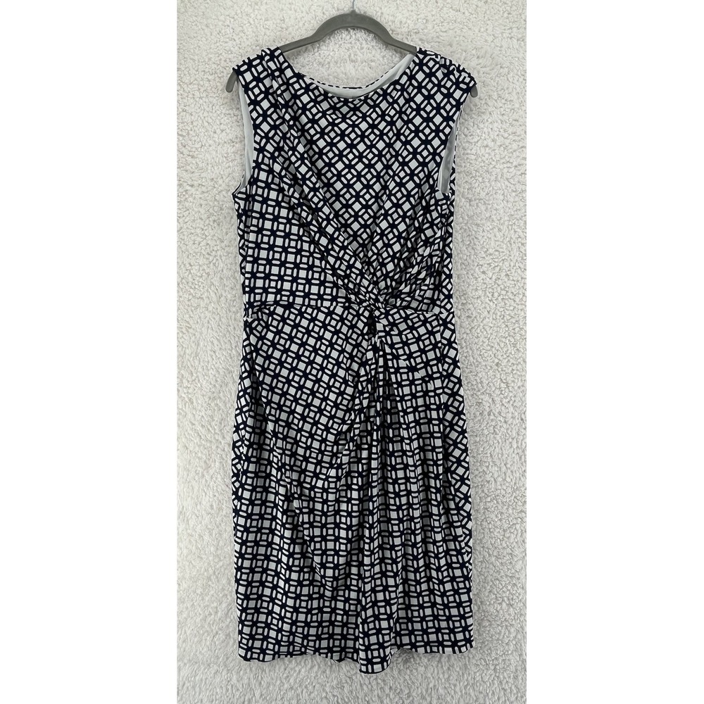 Lauren Ralph Lauren Faux Wrap Dress Size 14 Blue‎ Geo Print Stretch Office